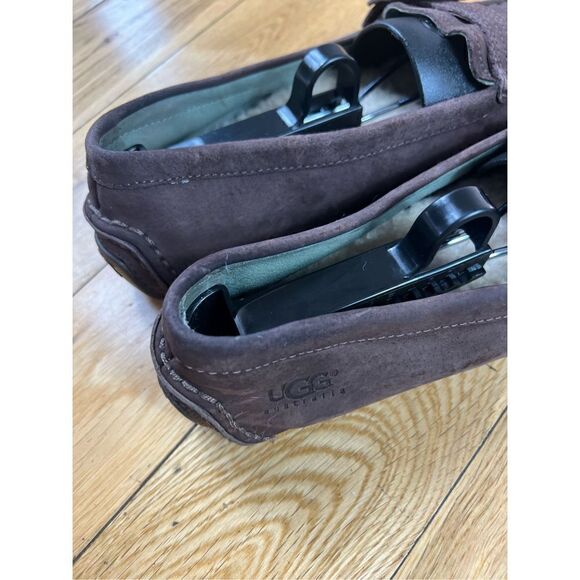 Womens UGG Slip On Driving Mocs Brown Suede Shearling Lined Size 8.5 - Picture 2 of 5